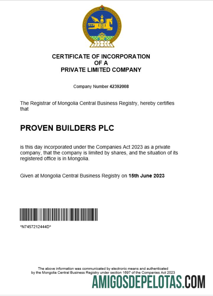 Modelo realista de certificado de registro comercial da Mongólia Word e PDF